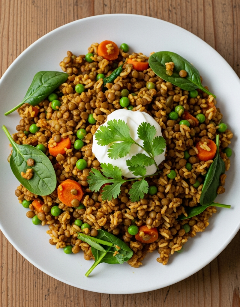 Curried Lentil and Brown Rice Skillet