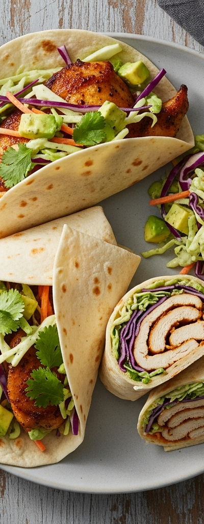 Chicken Thigh Wraps with Avocado Slaw