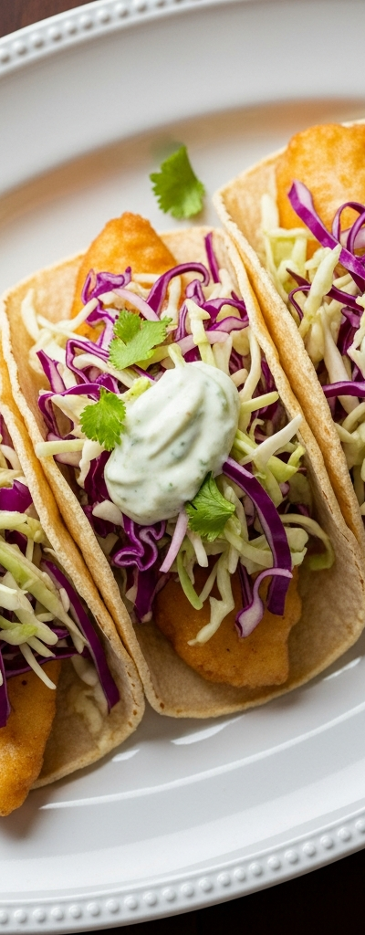Fish Tacos with Cabbage Slaw and Yogurt Lime Sauce