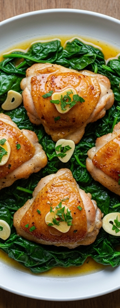 Keto Garlic Butter Chicken Thighs with Spinach