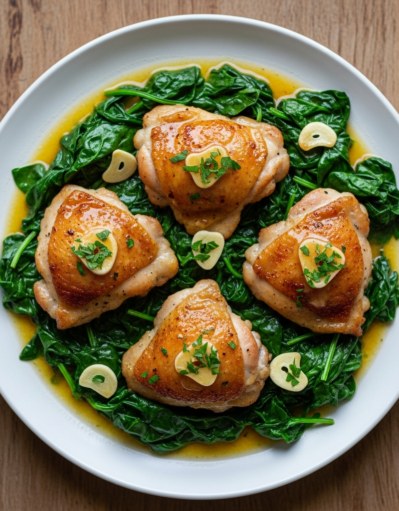 Keto Garlic Butter Chicken Thighs with Spinach