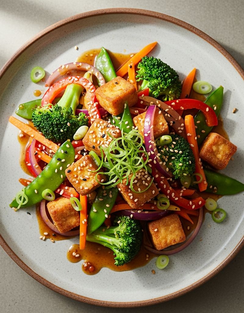 Tofu Veggie Stir-Fry with Soy-Ginger Sauce
