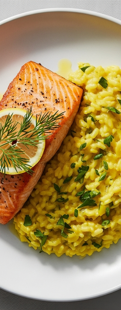 Pan-Seared Salmon with Lemon Herb Risotto