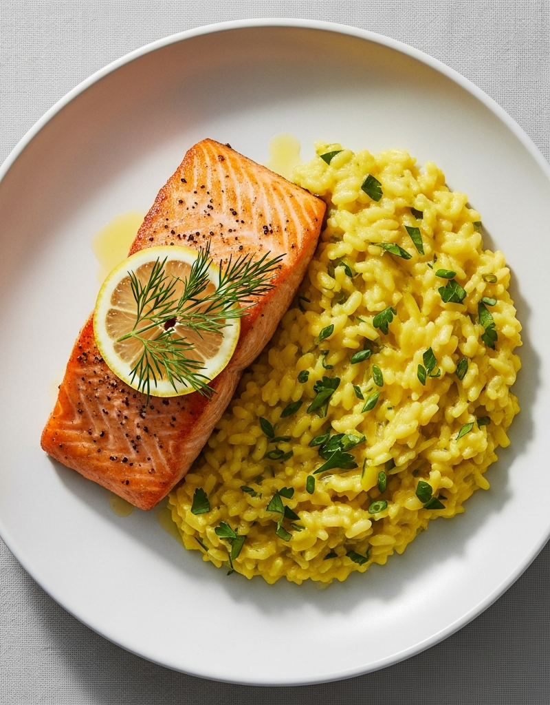 Pan-Seared Salmon with Lemon Herb Risotto