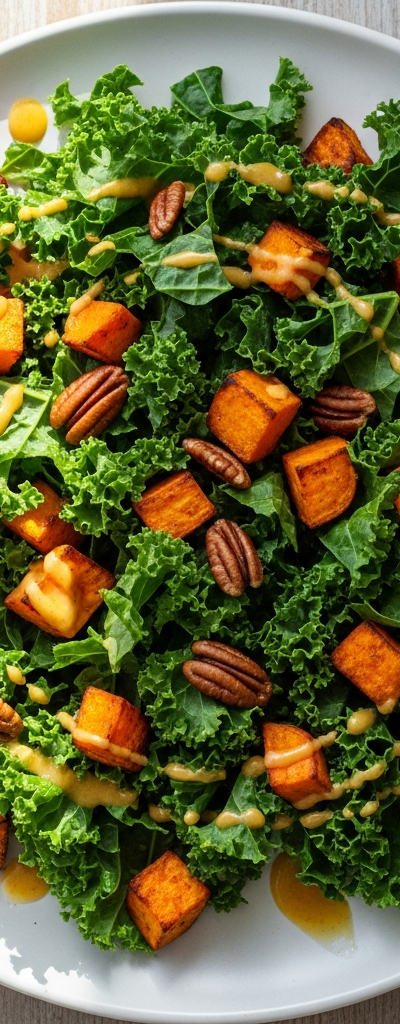 Roasted Sweet Potato and Kale Salad with Honey Mustard Dressing