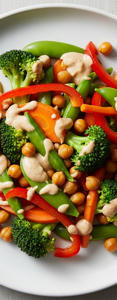 Chickpea and Vegetable Stir-Fry with Miso Yogurt Sauce
