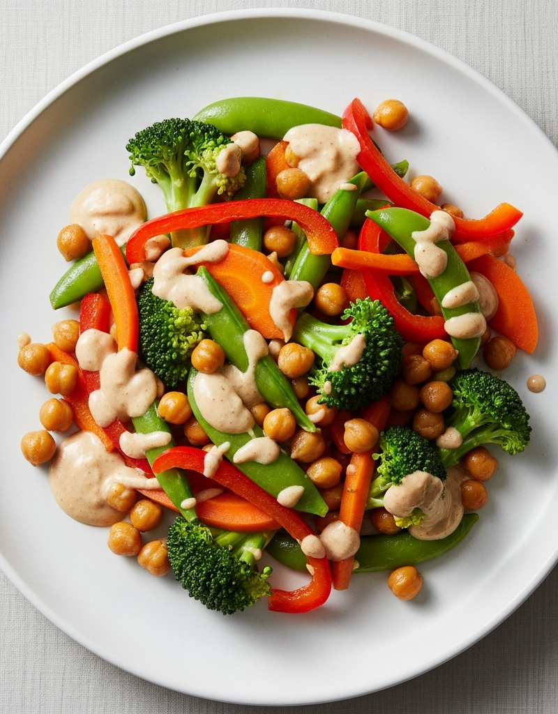 Chickpea and Vegetable Stir-Fry with Miso Yogurt Sauce