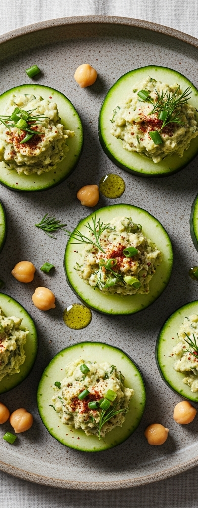 Stuffed Cucumber Bites with Herbed Chickpea Mash