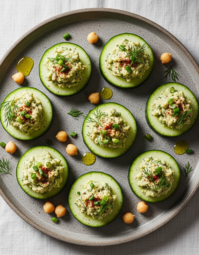 Stuffed Cucumber Bites with Herbed Chickpea Mash