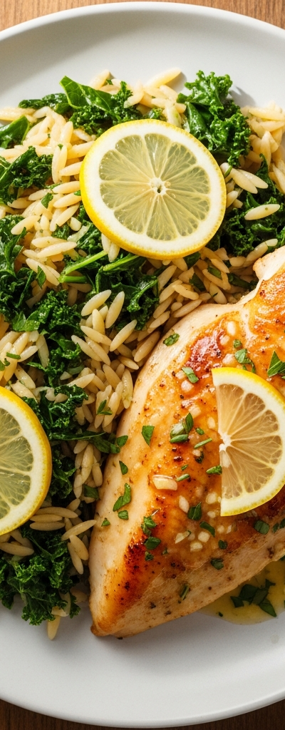Lemon Chicken with Kale Orzo