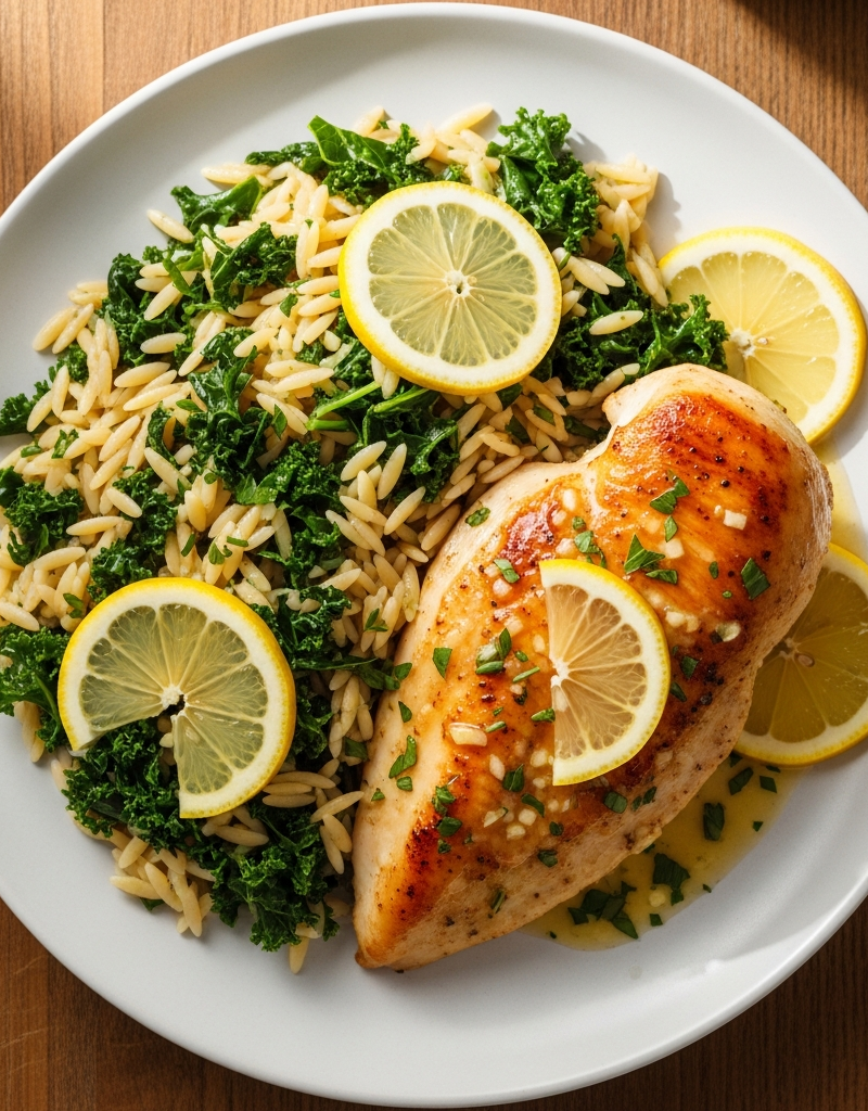 Lemon Chicken with Kale Orzo