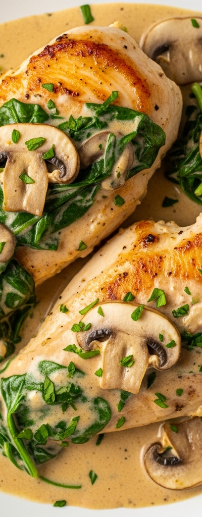 Keto Chicken with Creamy Mushroom and Spinach Sauce