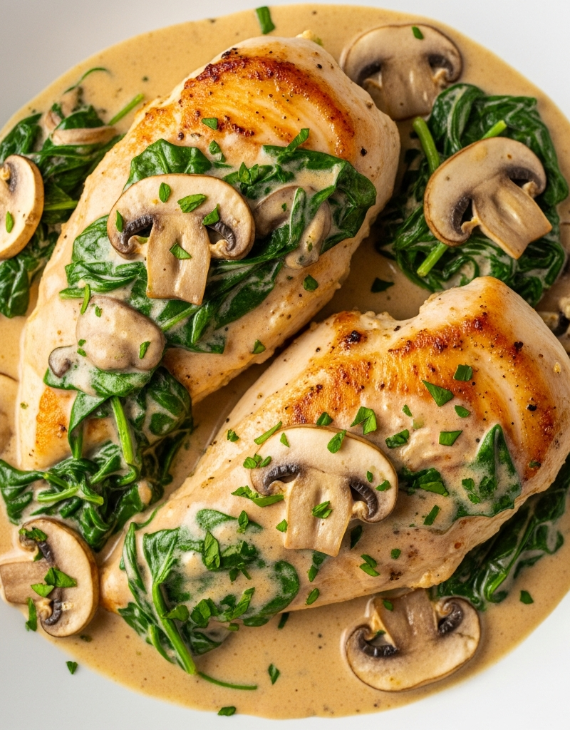 Keto Chicken with Creamy Mushroom and Spinach Sauce