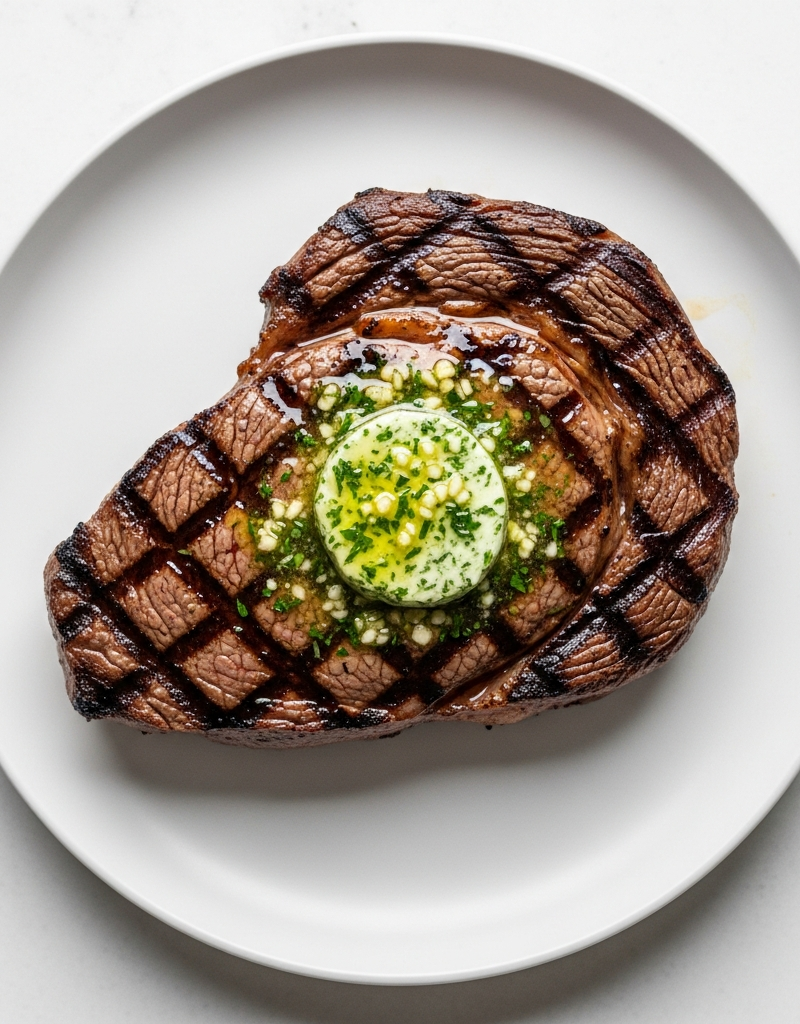 Grilled Ribeye Steak with Garlic Herb Butter