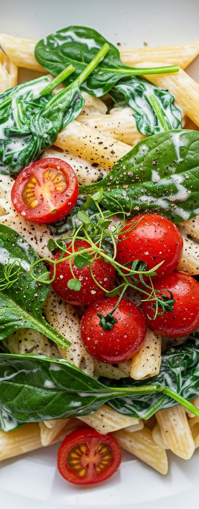 Creamy Greek Yogurt Pasta with Spinach and Cherry Tomatoes