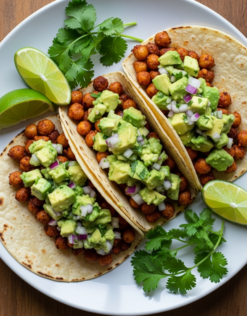 Chickpea Tacos with Avocado Salsa