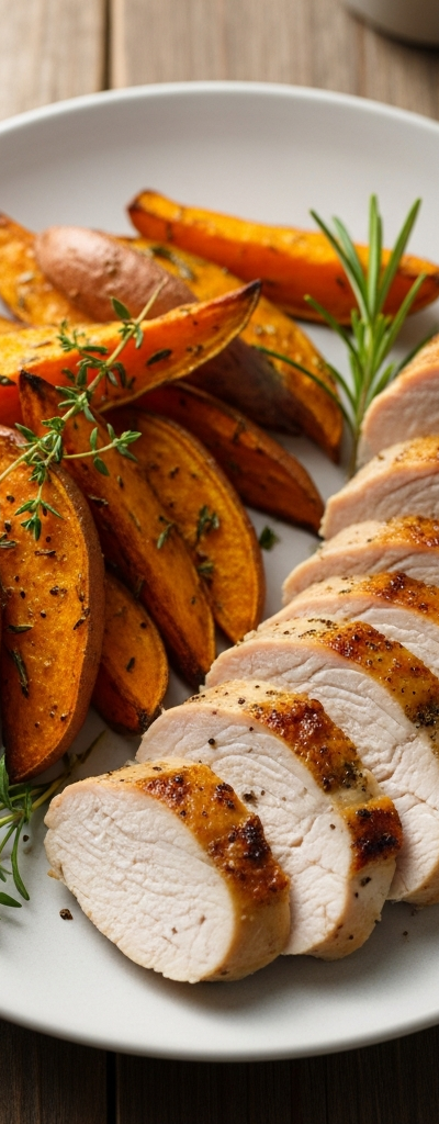 Roasted Turkey and Sweet Potato Wedges