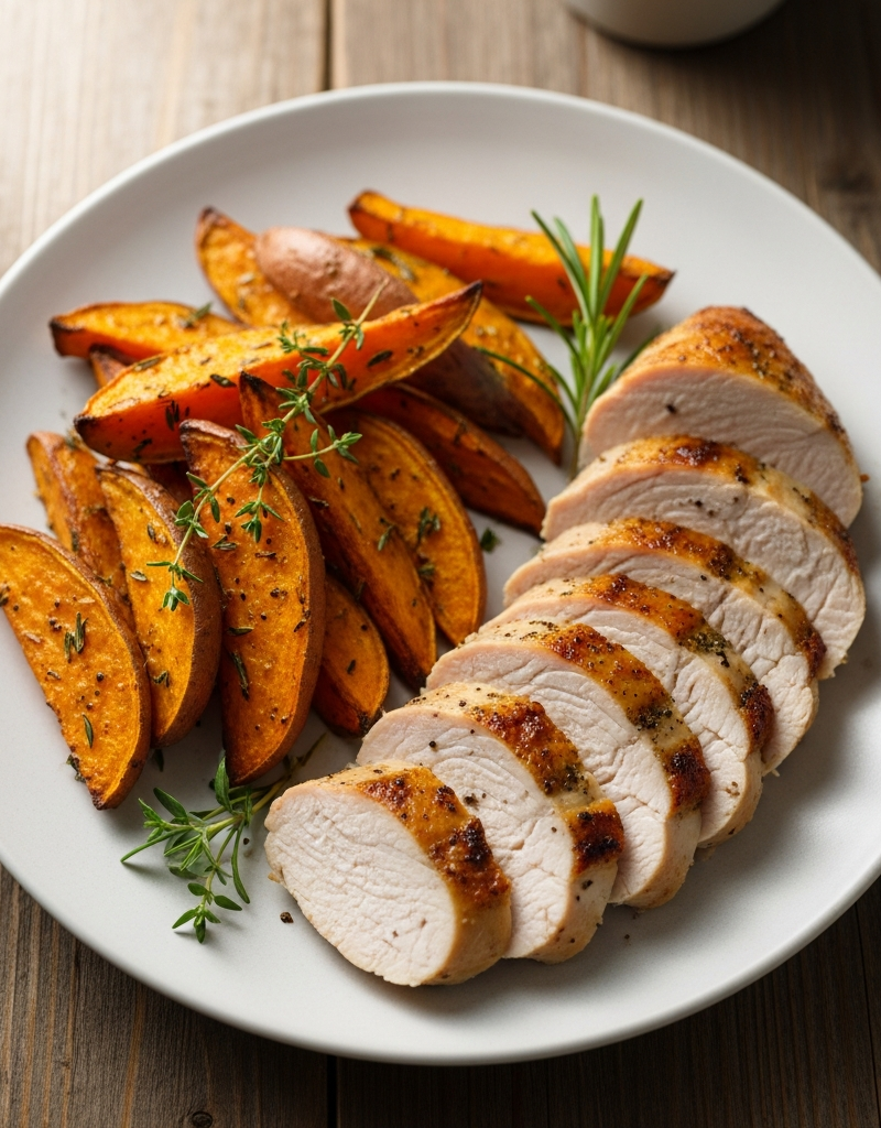 Roasted Turkey and Sweet Potato Wedges