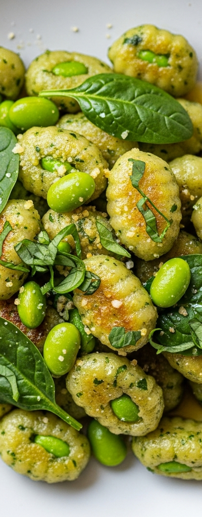 Edamame and Spinach Gnocchi