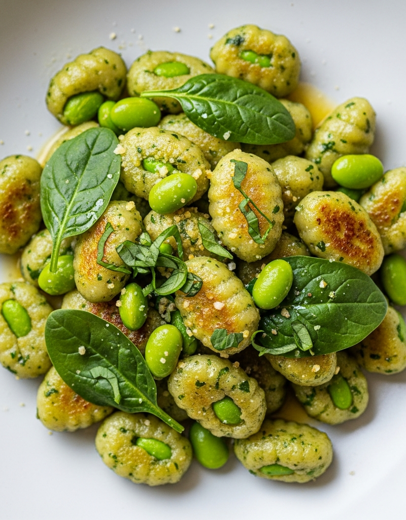 Edamame and Spinach Gnocchi