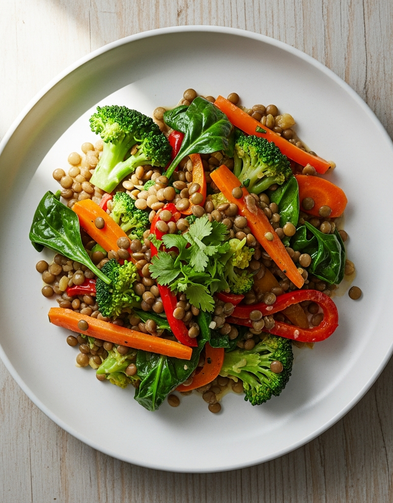 Green Lentil and Vegetable Stir-Fry