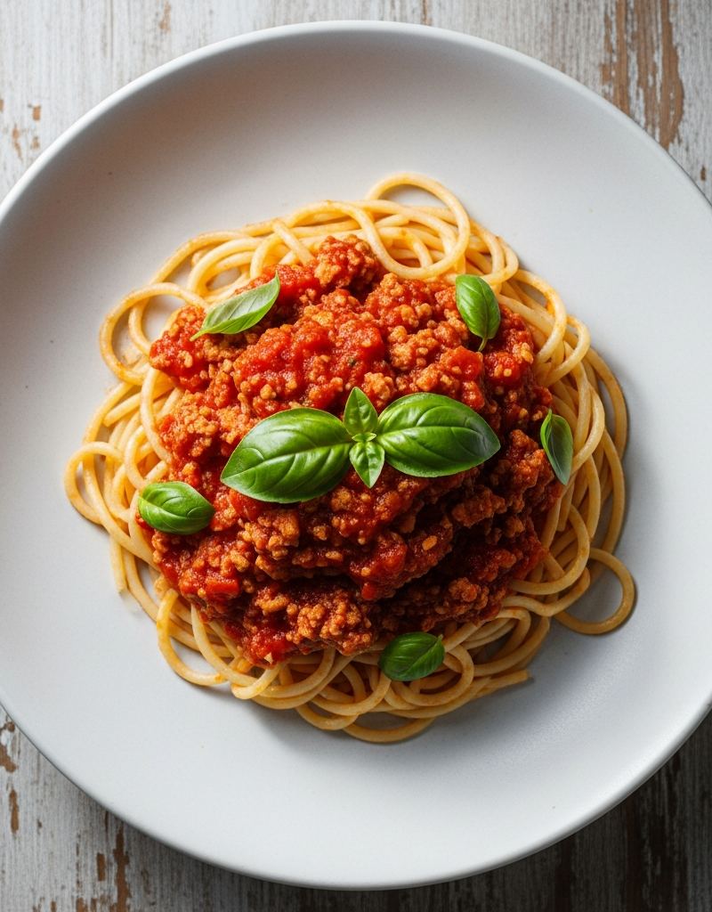 Soy Mince Spaghetti in Tomato Basil Sauce