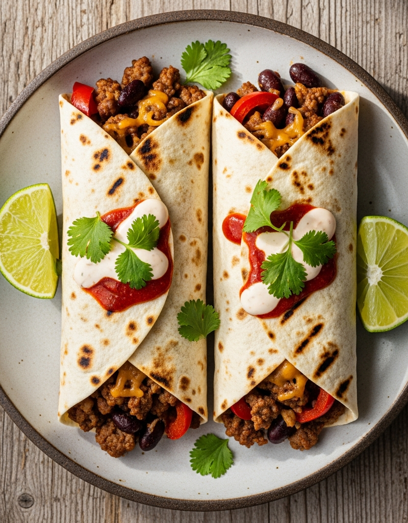 Spicy Beef and Bean Tortilla Wraps