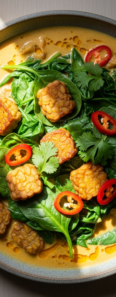 Tempeh and Spinach Coconut Curry