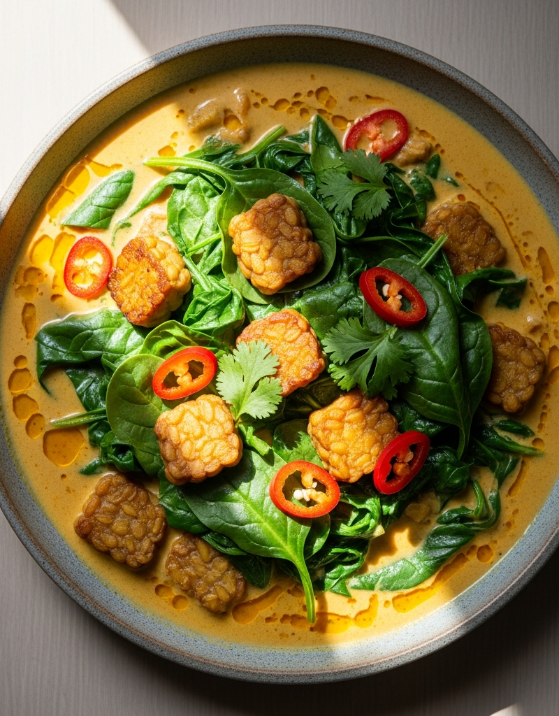 Tempeh and Spinach Coconut Curry
