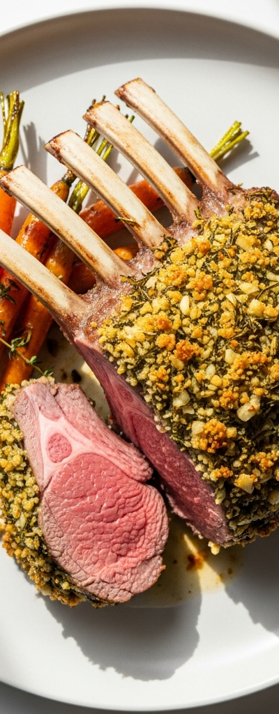 Herb-Crusted Rack of Lamb with Honey Glazed Carrots