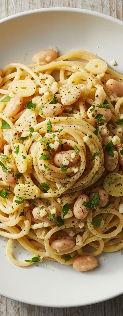 Spaghetti with Garlic and White Bean Sauce