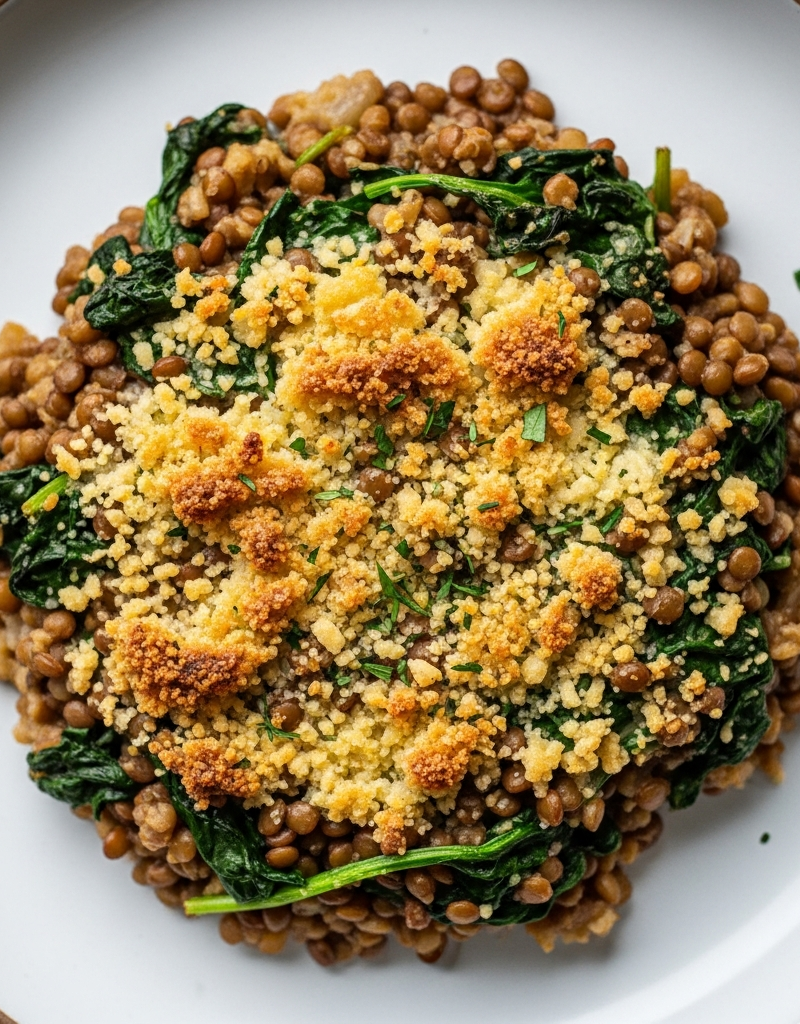 Quick Lentil and Spinach Gratin