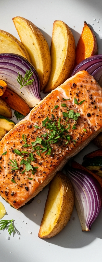 Salmon and Veggie Oven Wedges
