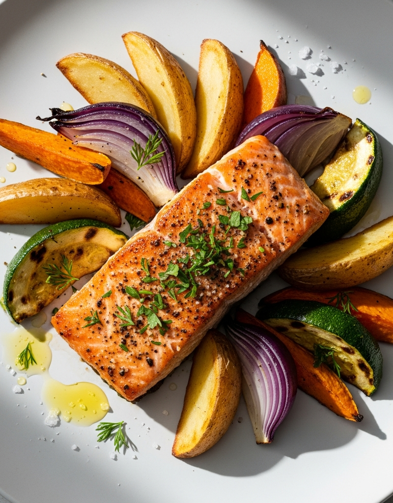 Salmon and Veggie Oven Wedges
