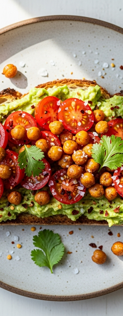 Vegan Avocado Toast with Tomato and Chickpeas