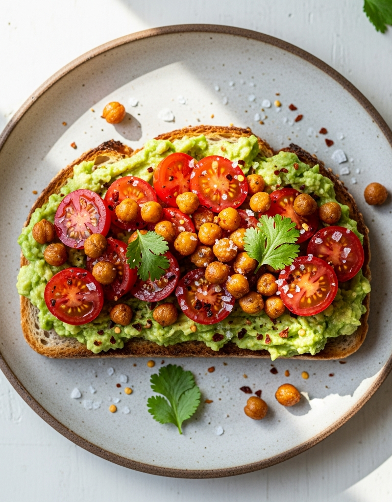 Vegan Avocado Toast with Tomato and Chickpeas