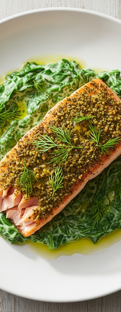 Herb-Crusted Salmon with Creamy Spinach