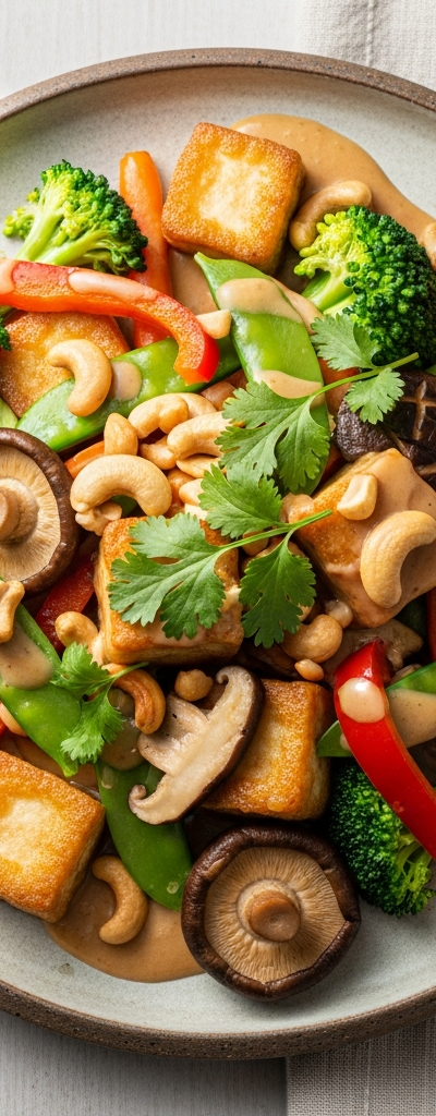 Vegetarian Tofu Stir-Fry with Cashew Sauce