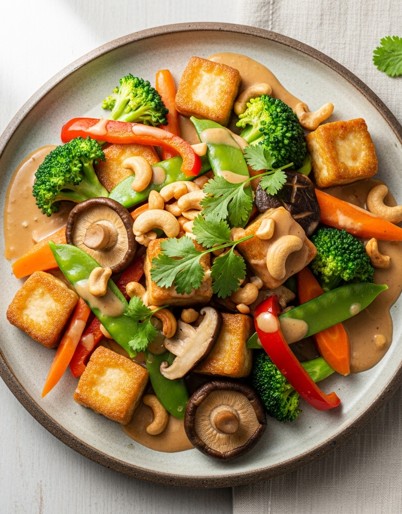 Vegetarian Tofu Stir-Fry with Cashew Sauce