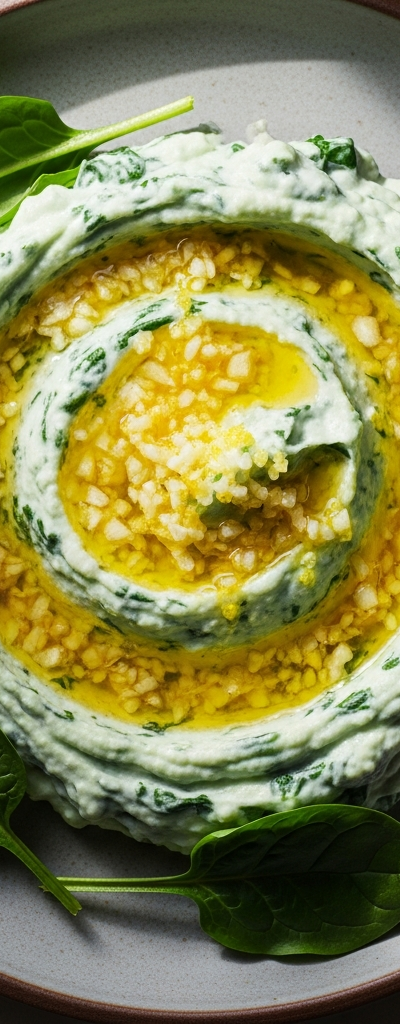 Greek Yogurt and Spinach Mash with Garlic Lemon Topping