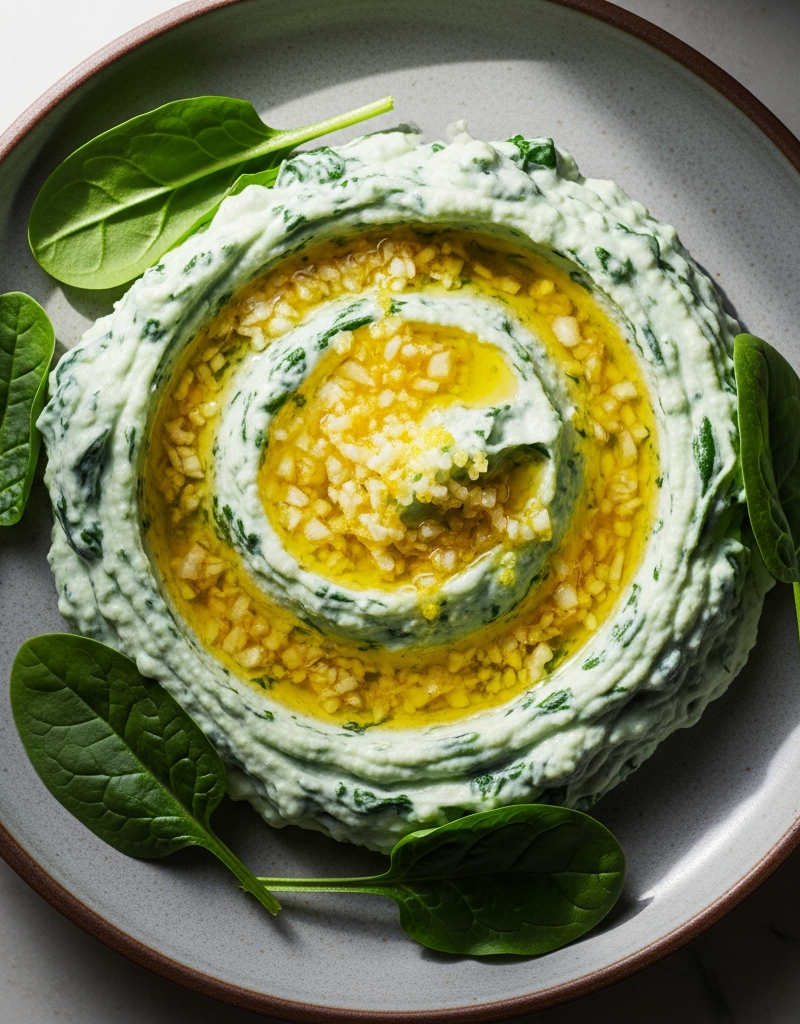 Greek Yogurt and Spinach Mash with Garlic Lemon Topping