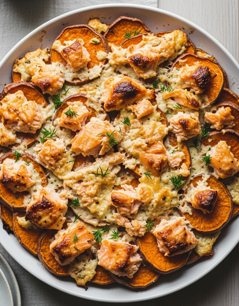 Baked Sweet Potato & Salmon Casserole