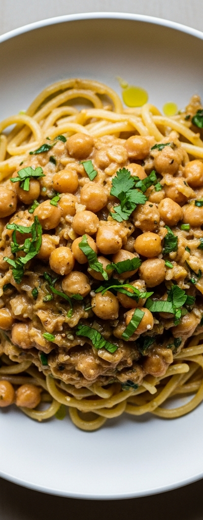 Pasta with Garlic Chickpea Sauce