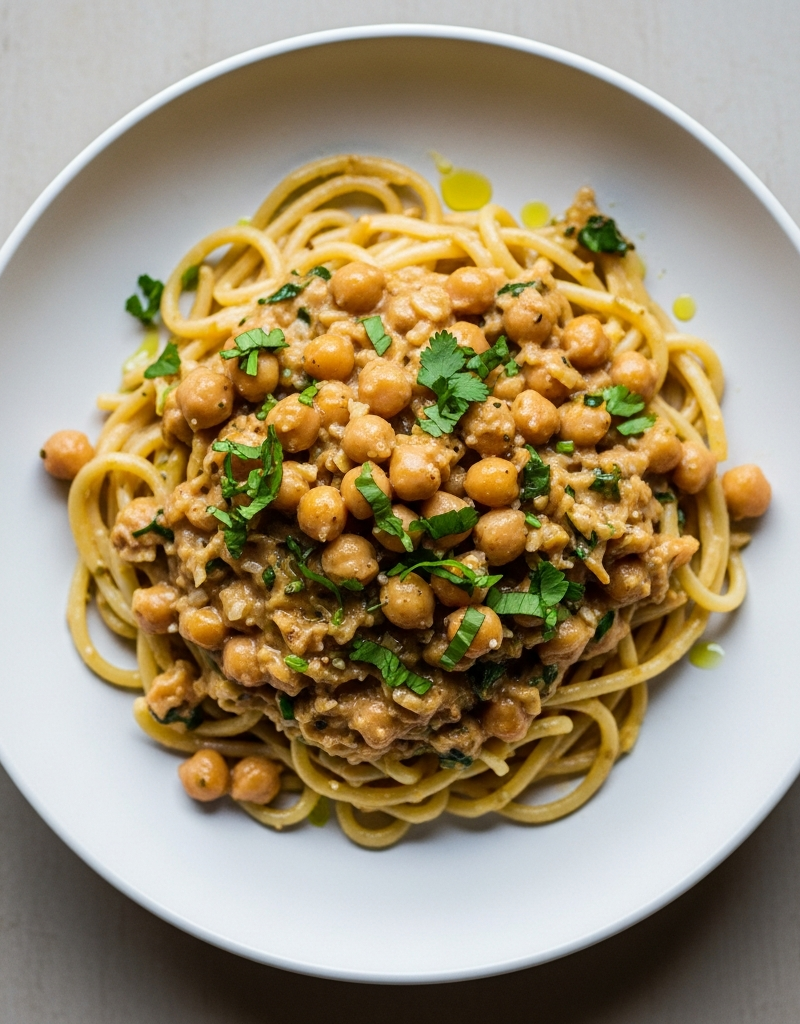 Pasta with Garlic Chickpea Sauce