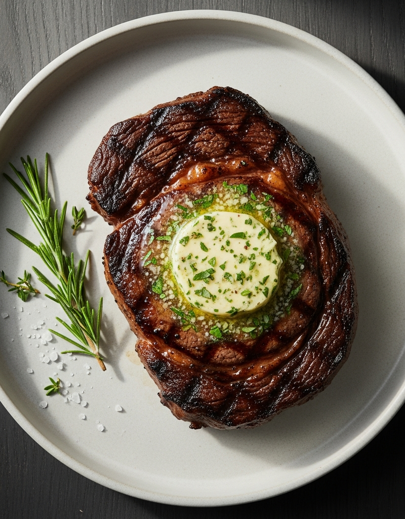 Pan-Seared Ribeye Steak with Herb Butter