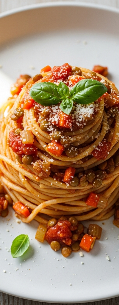 Spaghetti with Tomato Lentil Sauce