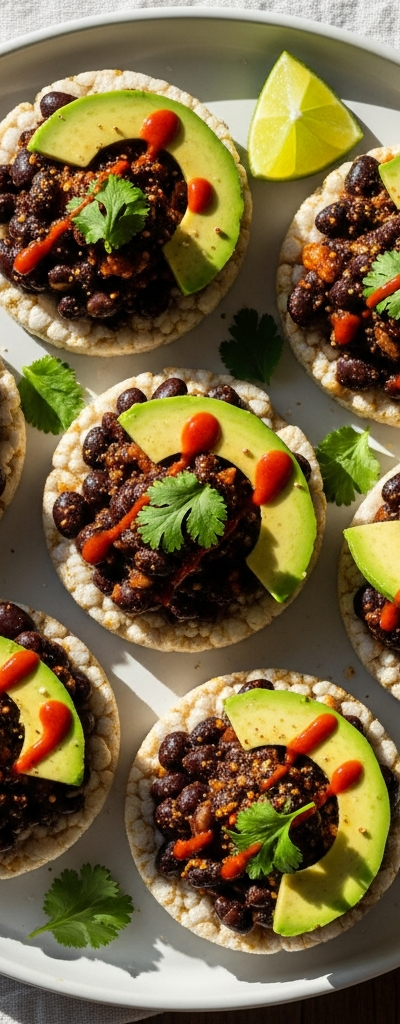 Spicy Black Bean & Avocado Rice Cake Toppers