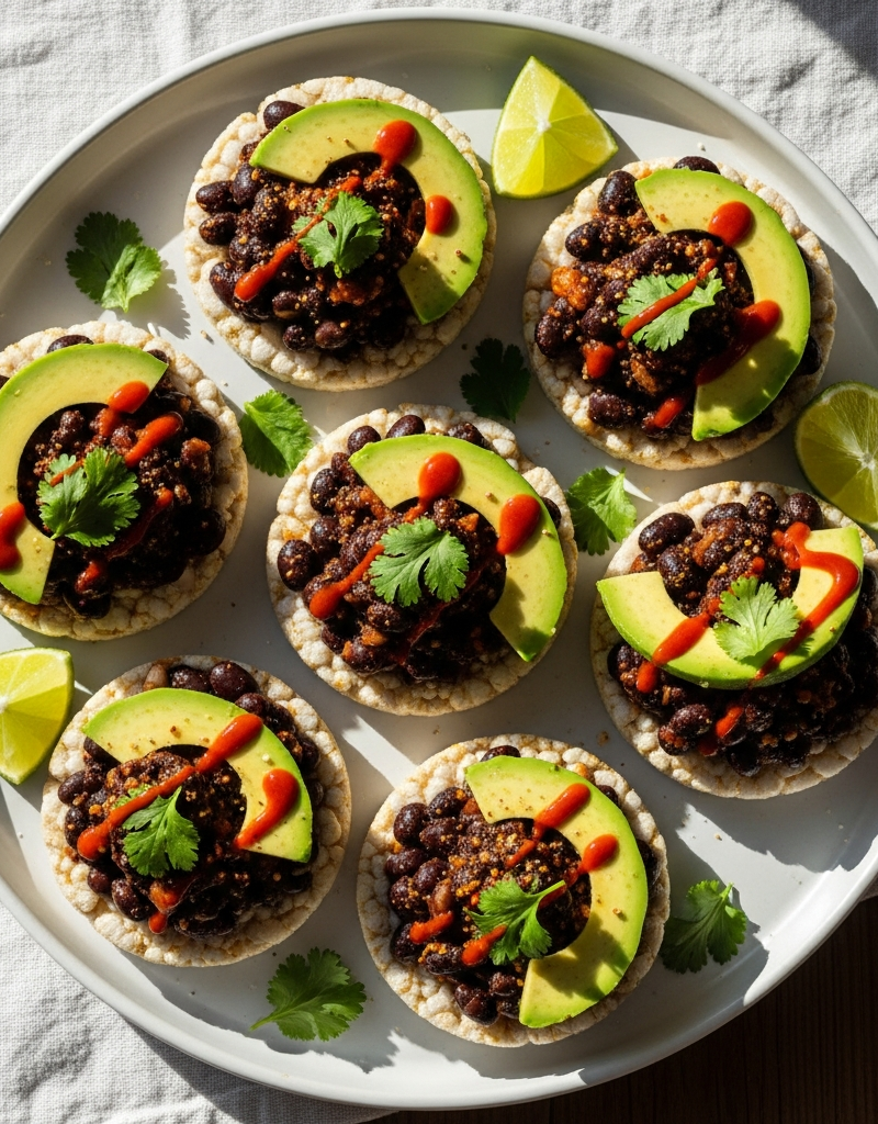 Spicy Black Bean & Avocado Rice Cake Toppers