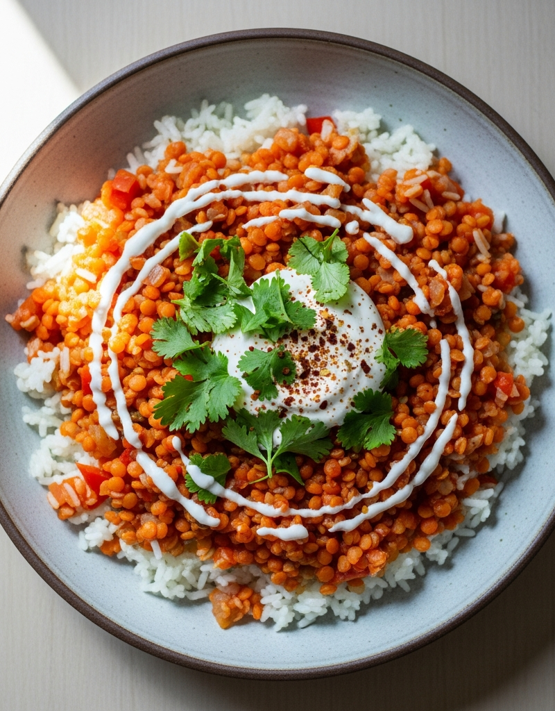 Spiced Red Lentil and Rice Skillet