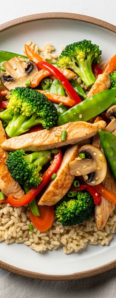 Chicken and Vegetable Stir-Fry with Brown Rice